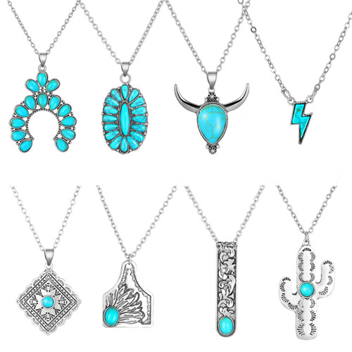 8 Pcs Western Necklaces for Women Turquoise Necklace Cowgirl Cowboy Pendant Necklace Cattle Necklace Jewelry for Girls (Classic) 8 Pcs Western Necklaces for Women Turquoise Necklace Cowgirl Cowboy Pendant Necklace Cattle Necklace Jewelry for Girls (Classic)