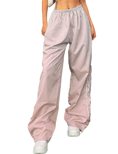 Cargo Pants Women High Waist Baggy Cargo Pants for Women Jogger Straight Wide Leg Parachute Y2K Pants(0946-02Pink-M)