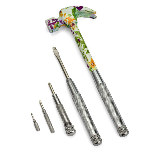 - 6 in 1 Floral Hammer and Screwdriver, Multifunction Claw Hammer Tool with Flower Print (Pattern 2)