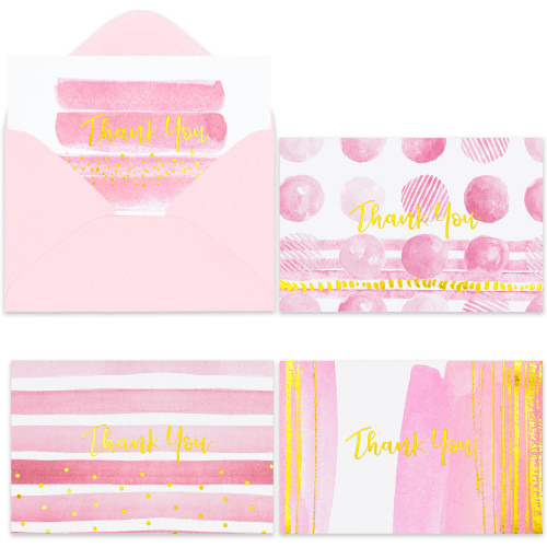 Thank You Cards Assortment, Pink and Gold Watercolor (50 Thank You Notes with Envelopes for Wedding, Bridal Shower, Baby Shower, Business, Graduation) Thank You Cards Assortment, Pink and Gold Watercolor (50 Thank You Notes with Envelopes for Wedding, Bridal Shower, Baby Shower, Business, Graduation)