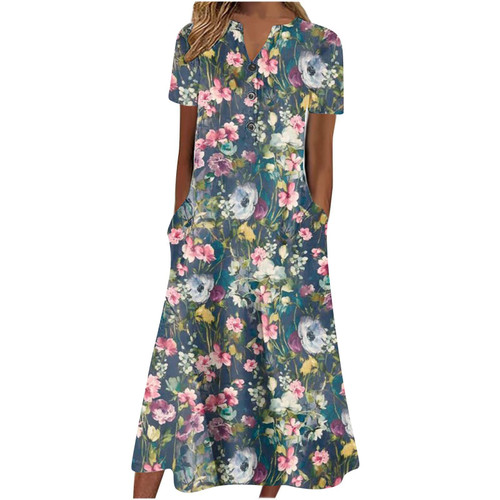 Womens Sundresses for Beach Vacation Casual Summer Dresses for Women 2024 Floral Boho Vacation Dress V-Neck Buttons Flowy Loose Midi Dress with Pockets Large Greys Womens Sundresses for Beach Vacation Casual Summer Dresses for Women 2024 Floral Boho Vacation Dress V-Neck Buttons Flowy Loose Midi Dress with Pockets Large Greys