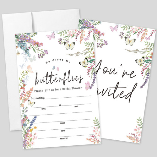 20 Sets Butterfly Bridal Shower Invitations With Envelopes,Watercolor Floral Double-sided Printed Invitation Invite Cards for Weddings Engagement Showers Parties and Receptions,Bridal Shower Invites