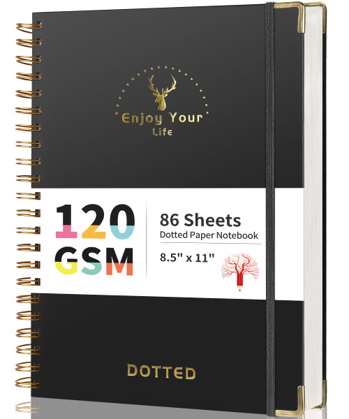 Dotted Spiral Notebook 8.5" X 11" College Dotted Journal Notebook 120 Gsm Paper 86 Sheets / 172 Pages Large Subject Notebook for Work School Note Taking Hardcover Spiral Bound Journals