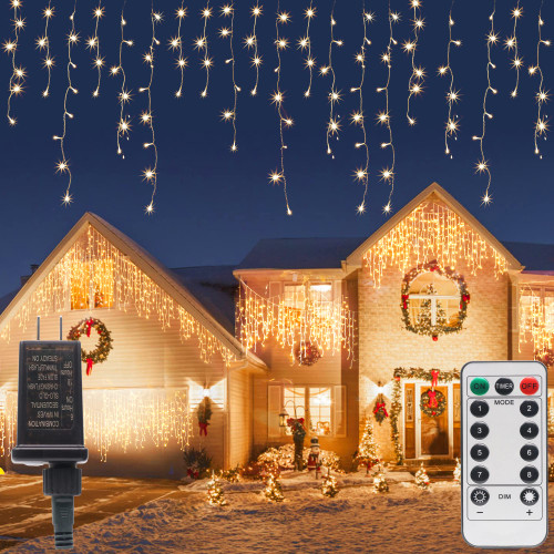 Icicle Christmas Lights Outdoor Icicle Lights 400Led 33Ft 8 Modes Hanging Fairy String Lights with 80 Drops, Clear Wire Curtain Lights Remote Control for Christmas Decoration (Warm White) Icicle Christmas Lights Outdoor Icicle Lights 400Led 33Ft 8 Modes Hanging Fairy String Lights with 80 Drops, Clear Wire Curtain Lights Remote Control for Christmas Decoration (Warm White)