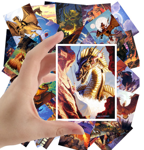 Large Stickers (24 pcs 2.5"x3.5") Fantasy Dragons and Knights Vintage Heroic Fantasy Comic Poster