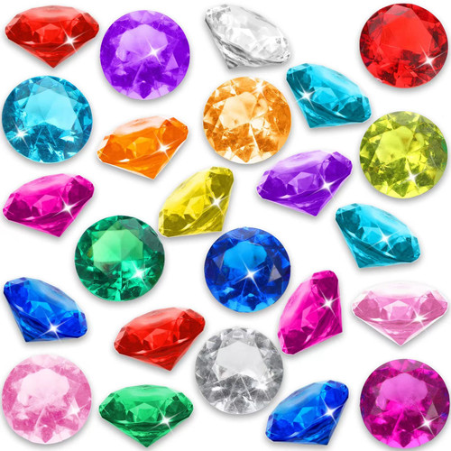 24 Pcs Diving Gems Pool Toys Large Acrylic Gems Big Diamond Gems Pirate Treasure Chest Summer Underwater Swimming Toys for Birthday Swimming Pool Party Favors