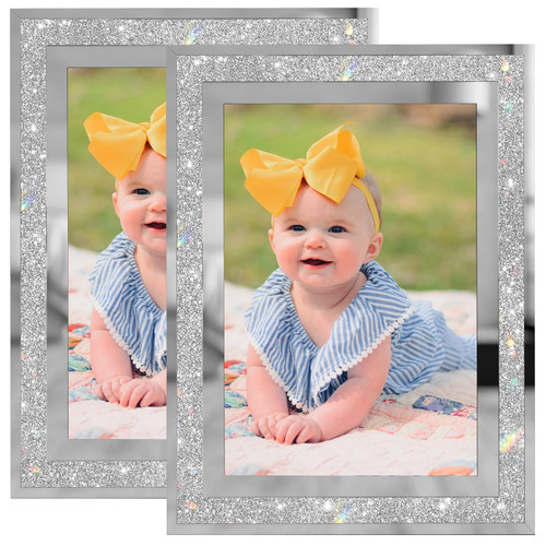 4x6 Picture Frames Set of 2, Glitter Glass Photo Frame for Tabletop Display, Gifts Picture Frame, Horizontally or Vertically