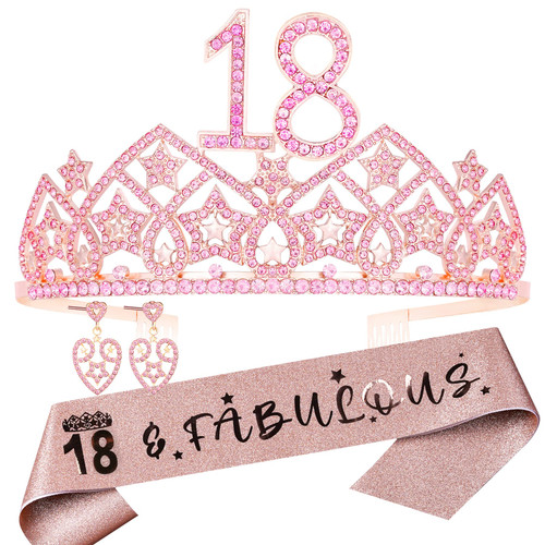 18th Birthday Gifts,18 and Fabulous,18th Birthday Tiara and Sash,18th Bday Gift for Girls,Birthday Gift for 18 Year Old Girl,18th Bday Crown,18th Birthday Decoration for Her,18th Bday Favor for Girls
