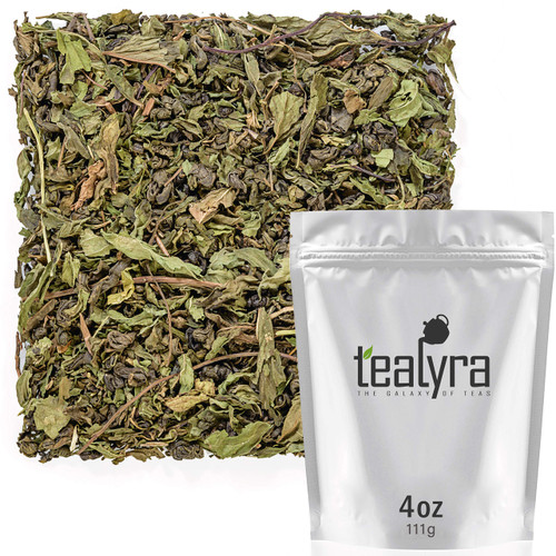 - Moroccan Mint - Gunpowder - Peppermint - Spearmint - Famous Green Loose Leaf Tea - Caffeine Level Low - Hot or Iced Tea - All Natural - 110g (4-ounce)