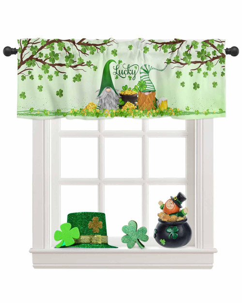 St.Patrick's Day Gnome Valances Window Curtain Green Shamrock Kitchen Valances Rod Pocket Lucky Clover Window Treatment Short Topper Curtains for Kitchen Bathroom Living Room 1 Panel,54x18 inches St.Patrick's Day Gnome Valances Window Curtain Green Shamrock Kitchen Valances Rod Pocket Lucky Clover Window Treatment Short Topper Curtains for Kitchen Bathroom Living Room 1 Panel,54x18 inches