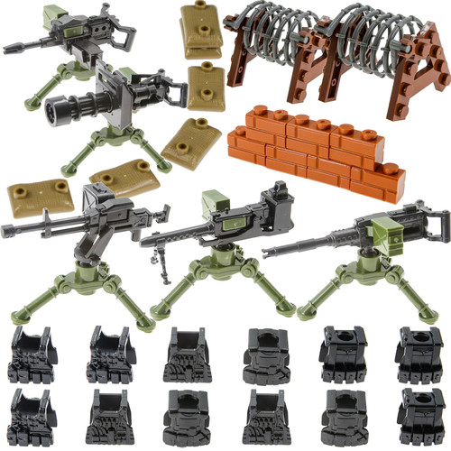 Guns-Weapon-Packs for Major Brand Building Block, Vest-Barricade Modern Army Equipment Set for Bricks-Soldier Minifigures WW2 Military Bases Rangers Ammo.