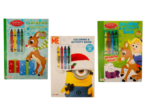 Holiday Coloring and Activity Books Bundle (3 Coloring Books; Rudolph The Red-Nosed Reindeer, Rudolph Wonderful Winter, Despicable Me Minion Made) Activities, Crayons, Stickers