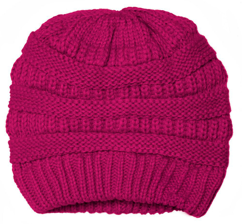Thick Knit Soft Stretch Beanie Cap, Hot Pink