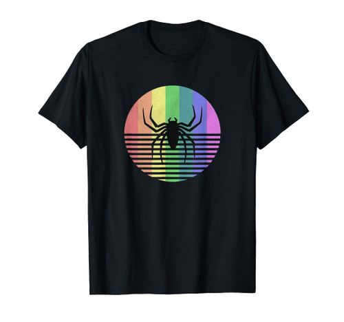 Retro Spider Gay Pride Rainbow Flag Vintage Gift Distressed T-Shirt