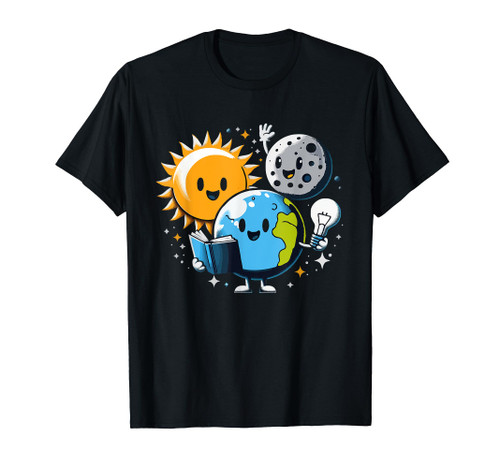 Reading Book Earth Moon Sun Funny Total Solar Eclipse 2024 T-Shirt