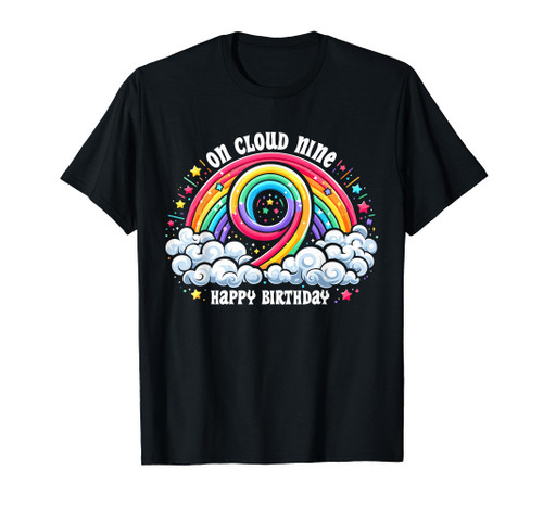 Girl 9th Happy Birthday Rainbow On Cloud Nine 9 Years Old T-Shirt