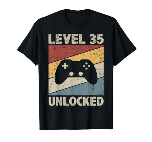 Level 35 Unlocked Video Gamer 35th Birthday Gift Vintage T-Shirt