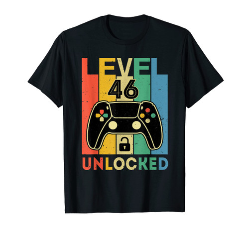 Level 46 Unlocked Retro Vintage Video Gamer 46th Birthday T-Shirt