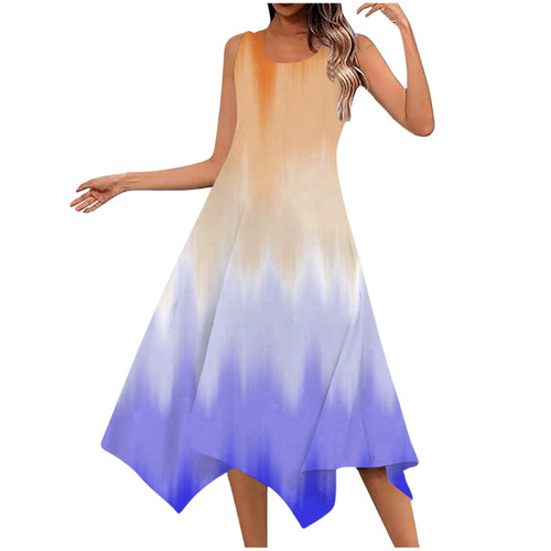 Casual Maxi Dresses for Women,2024 Summer Tank Long Sundress Crew Neck Sleeveless Beach Vacation Dresses Elegant Party Dresses Trendy Tie Dye Boho Dress Resort Wear 2024 Orange