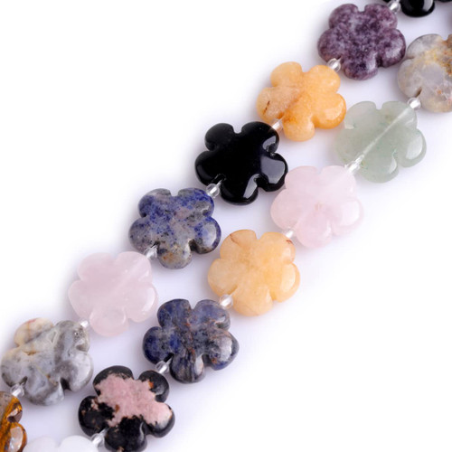 GEM-Inside Mixed Stone Gemstone Loose Beads Natural Genuine 20mm Flower Shape Energy Stone Power Beads for Jewelry Making 15"