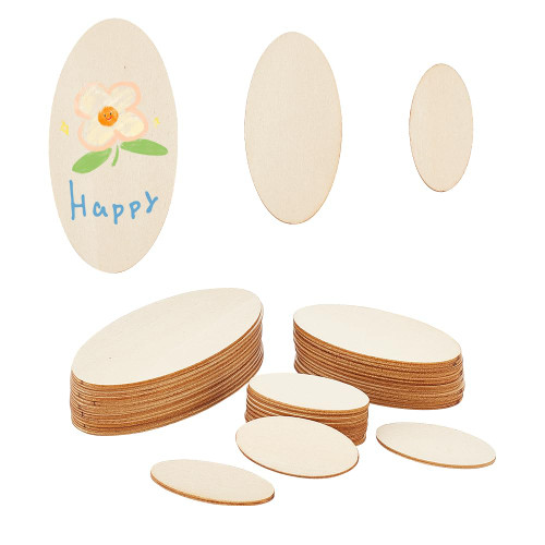 36Pcs Unfinished Wood Cutouts Unfinished Wood Oval Slices Oval Wood Embellishments Unfinished Oval Wood Shapes Pieces for Crafts DIY Christmas Ornaments