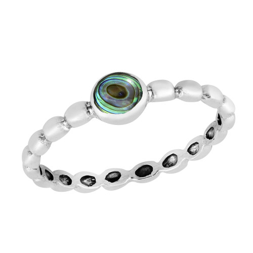 Classic Elegance Round Shaped Abalone Shell .925 Sterling Silver Band Ring. (7)
