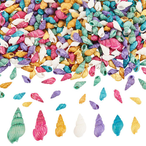 700pcs 7 Colors Tiny Sea Shells Mini Conch Shell Small Seashells, Beach Spiral Shells Charms Painted Conch for Craft Candle Making Home Wedding Party Decor Fish Tank Vase Filler