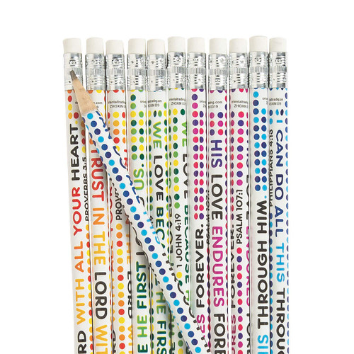 Colorful Bible Verse Pencils - Bulk set of 24 - VBS, Church, Sunday School and Religious Stationery Supplies