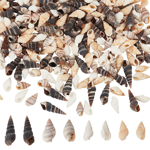 480Pcs Small Sea Shell, 4 Style No Hole Spiral Shells Beads Undrilled Natural Seashell Charms Beads for Fish Tank Vase Filler Candle Making Jewelry Making Beach Theme Party Wedding Decor