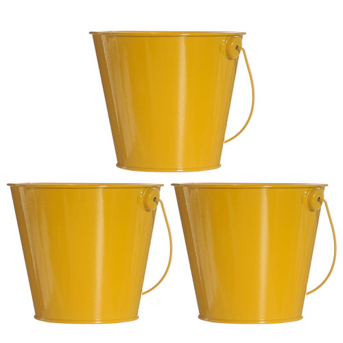 Home Decoration Metal Pail Buckets with Handle: 3pcs Decorative Easter Pails Yellow Tinplate Bucket Flower Arrangement Pot French Fries Tin Pails for Home Decor M Indoor Planters