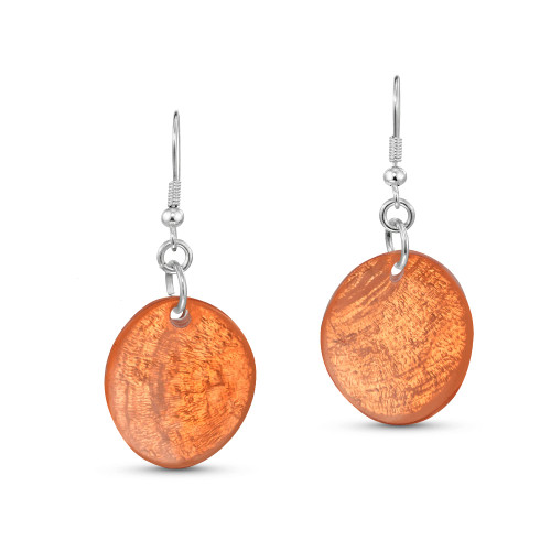 Unique Orange Small Oval Capiz Shell Drop Dangle Sterling Silver Earrings | Vintage Earrings for Women | Oval Dangle Earring | Gift for Women, Mom