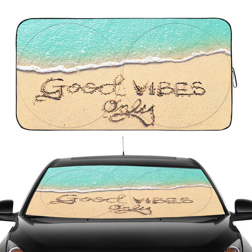 Windshield Sun Shade, Car Front Window Shades Cute Windhsield Sunshade Cover Sun Visor Shield Block Automotive Interior Portect Blocks UV Rays for Car Pickup Truck SUV Accessories (GoodVibes, S)