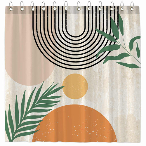 72x72 Inch Mid Century Abstract Shower Curtain Boho Arch Sun Beige Modern Minimalistic Home Bathtubs Bathroom Decoration Set with 12 Hooks Washable Durable Polyester