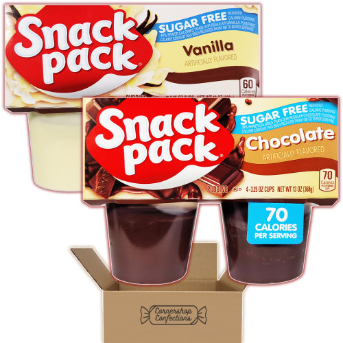 Snack-Pack Sugar Free Pudding 8 Cup Variety - Chocolate and Vanilla - 1 Pack Each, Each with 4 Individually Sealed 3.25 Ounce Pudding Cups - For Lunches, Snacks - In a Box Snack-Pack Sugar Free Pudding 8 Cup Variety - Chocolate and Vanilla - 1 Pack Each, Each with 4 Individually Sealed 3.25 Ounce Pudding Cups - For Lunches, Snacks - In a Box