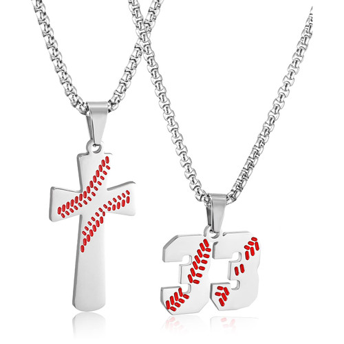 Baseball Necklace for Boys Baseball Number Pendant Necklace Stainless Steel Men Baseball Cross Necklace and Number 33 Chain Set Jewelry Gift Baseball Necklace for Boys Baseball Number Pendant Necklace Stainless Steel Men Baseball Cross Necklace and Number 33 Chain Set Jewelry Gift