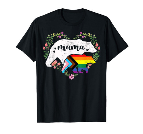 LGBTQ Mama Bear Progress Pride Flag Gay Equal Rights Rainbow T-Shirt