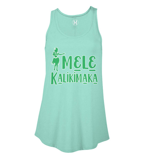 Mele Kalikimaka - Hawaiian Christmas Hawaii Ladies Flowy Tank Top (Teal, Large)