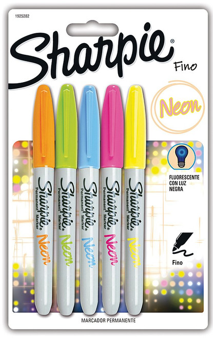 Sharpie Fine Neon Permanent Marker - Assorted Colors, Pack of 5