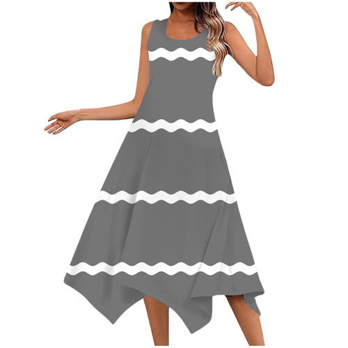 Sundresses for Women 2024 Casual Summer Elegant Maxi Dress Sleeveless Flowy Tank Dress Floral Beach Hawaiian Dresses Grey