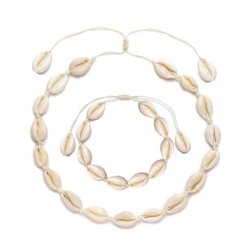Cowrie Shell Choker Necklace for Women Puka Shell Necklace Corded Seashell Necklace Hawaiian Beach Jewelry (Shell Choker+Anklets)