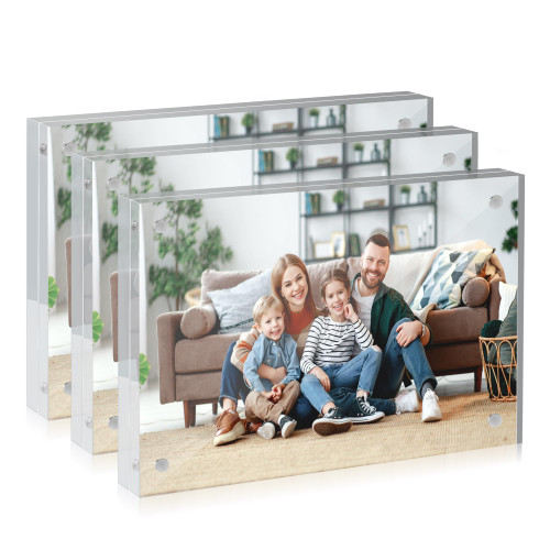 Acrylic Frame Magnetic Picture Frame 4x6 Acrylic Picture Frame Clear Freestanding Double Sided Frameless Picture Frame Stand for Desktop Display, 20mm Thickness Magnetic Photo Frames 4x6 Frame(3 Pack)