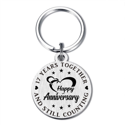 17th Anniversary Keychain Gifts for Him Her, 17 Year Anniversary Keepsake Gift Ideas, Happy 17 Year Anniversary for Husband Wife