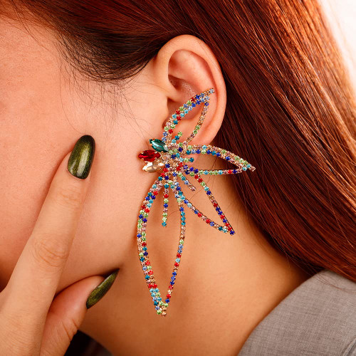 Colorful Butterfly Rhinestones Earrings for Women Big Multicolor Crystal Stud Earrings Bling Statement Butterfly Dangle Earrings for Girls (Colorful)