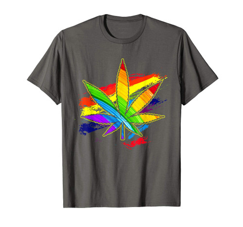 Gay Pride LGBTQ Stoner Pot Leaf Rainbow Flag T-Shirt
