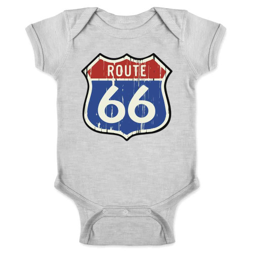 Route 66 Road Sign Baby Bodysuit Retro Vintage Classic Gifts Infant Boy Girl Gray 6M
