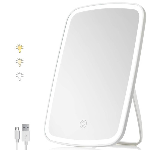 Rechargeable Travel Makeup Mirror with Led Lights for Vanity, Portable Lighted Makeup Beauty Mirror, 3 Color Lighting, Dimmable Touch Screen, Tabletop LED Folding Adjustable Cosmetic Mirror Rechargeable Travel Makeup Mirror with Led Lights for Vanity, Portable Lighted Makeup Beauty Mirror, 3 Color Lighting, Dimmable Touch Screen, Tabletop LED Folding Adjustable Cosmetic Mirror