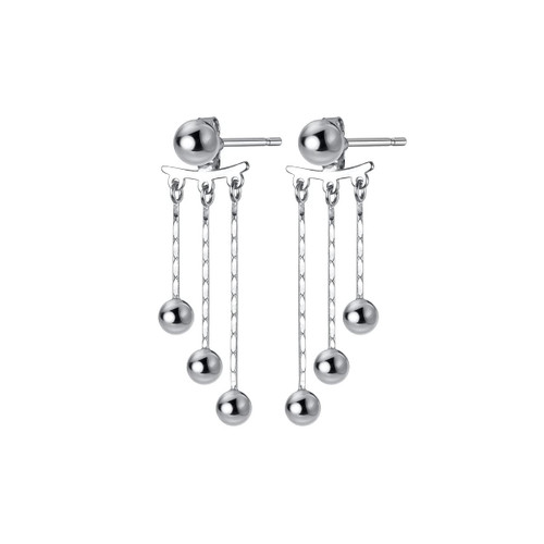 Fashion Ball Tassel Threader Earrings Ear Jackets S925 Sterling Silver Minimalist Beads Ball Dangling Drop Stud Earring Long Chain Statement Studs Jewelry Gifts for Women Girls (White Gold)