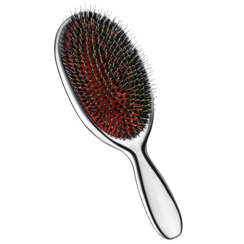 Boar Bristle Hair Brush Mix with Nylon, Hair Extension Natural Boar Bristle for Women and Men, Chrome,Silver (Large)