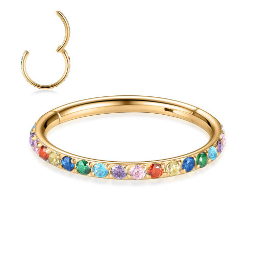 18G Septum Jewelry 8mm Septum Ring Cartilage Helix Daith Earring Surgical Steel Helix Daith Piercing Jewelry Nose Ring Hoop Rainbow CZ Septum Clicker Hoop Nose Rings for Women Daith Rook Jewelry Gold