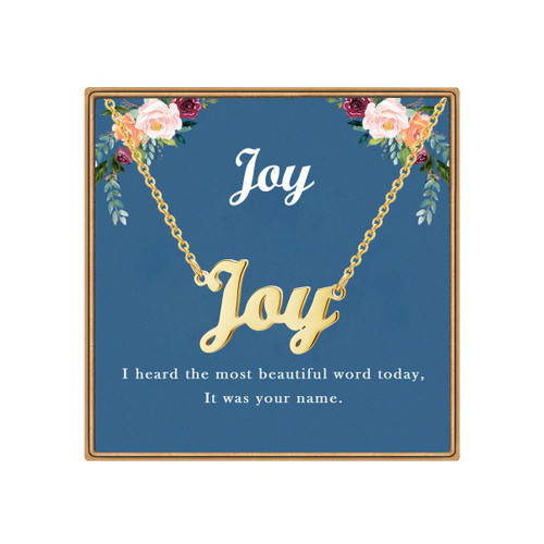 Name Necklace Personalized | Joy Name Pendant Necklace Gifts | 14K Gold Plated Dainty Name Necklaces Birthday Jewelry Gift for Teen Girls